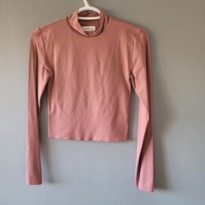 Aritzia Babaton Contour Mockneck Dusty Rose Long Sleeve Crop Top, Small